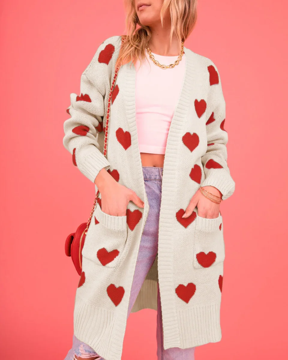 Love Long Cardigan | Hearts pattern and Casual cut – Image 7