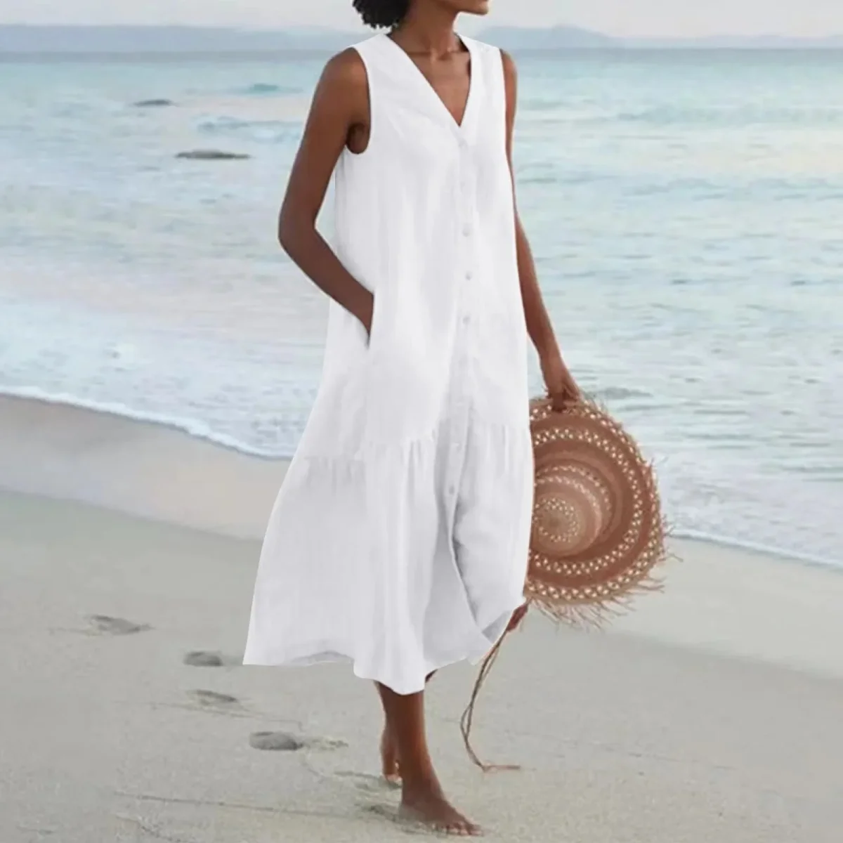 Combi-Robe d’Été Blanche | Lin | Légère et Décontractée – Image 2