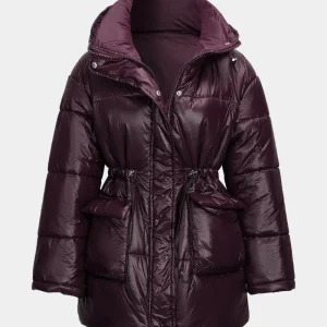 Long Shiny Down Jacket with Waist Cord | Urban Protection and Trendy Volume