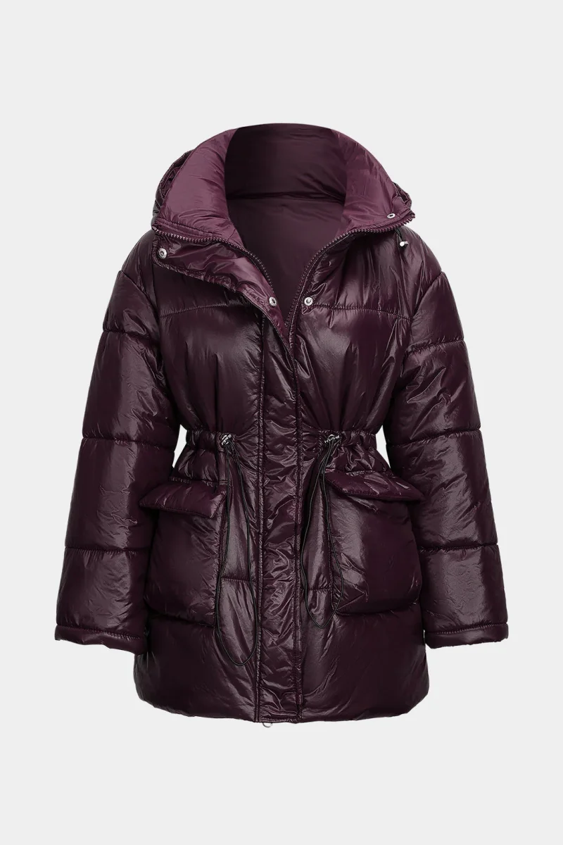 Long Shiny Down Jacket with Waist Cord | Urban Protection and Trendy Volume – Image 2