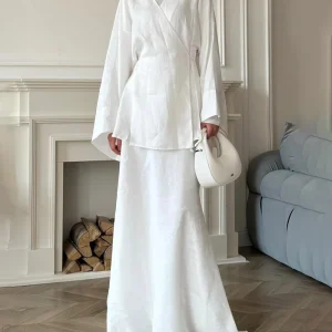 Ensemble Élégant | Tunique Portefeuille & Jupe Longue | 100% Coton