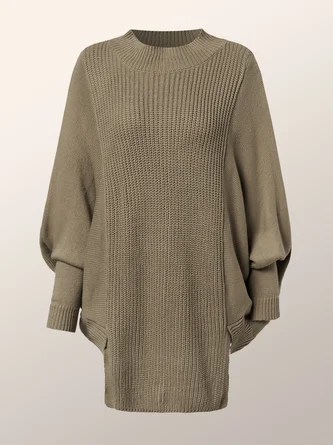 Ribbed Knit Poncho | Khaki | Fluid and Comfortable – Image 4