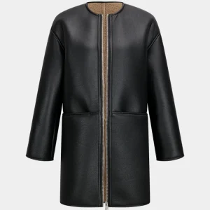 Long Zip Coat Lined Leather Effect | Structured Minimalism and Modern Warmth