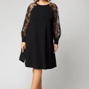 Elegant Black Dress | Embroidered Transparent Sleeves