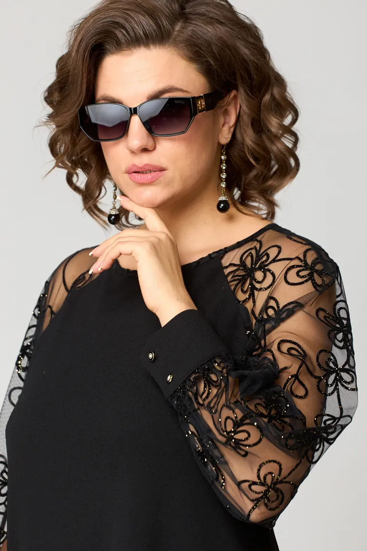 Elegant Black Dress | Embroidered Transparent Sleeves – Image 5