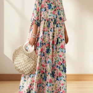 Long Fluid Dress | Bohemian Spirit and Floral Explosion