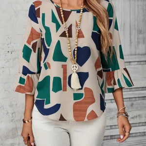 Art Moderne | Graphic Blouse with Ruffled Sleeves