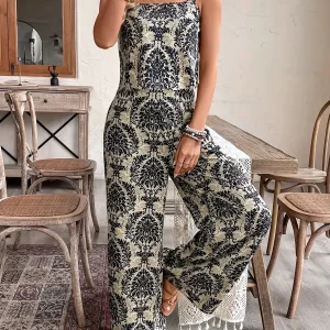 Wide Baroque Print Jumpsuit | Casual Elegance