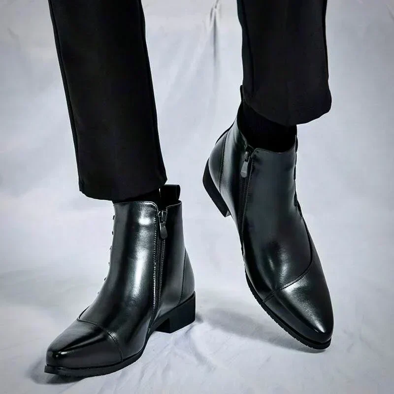 Urban Elegance | Shiny Leather Square-Toe Boots – Image 9
