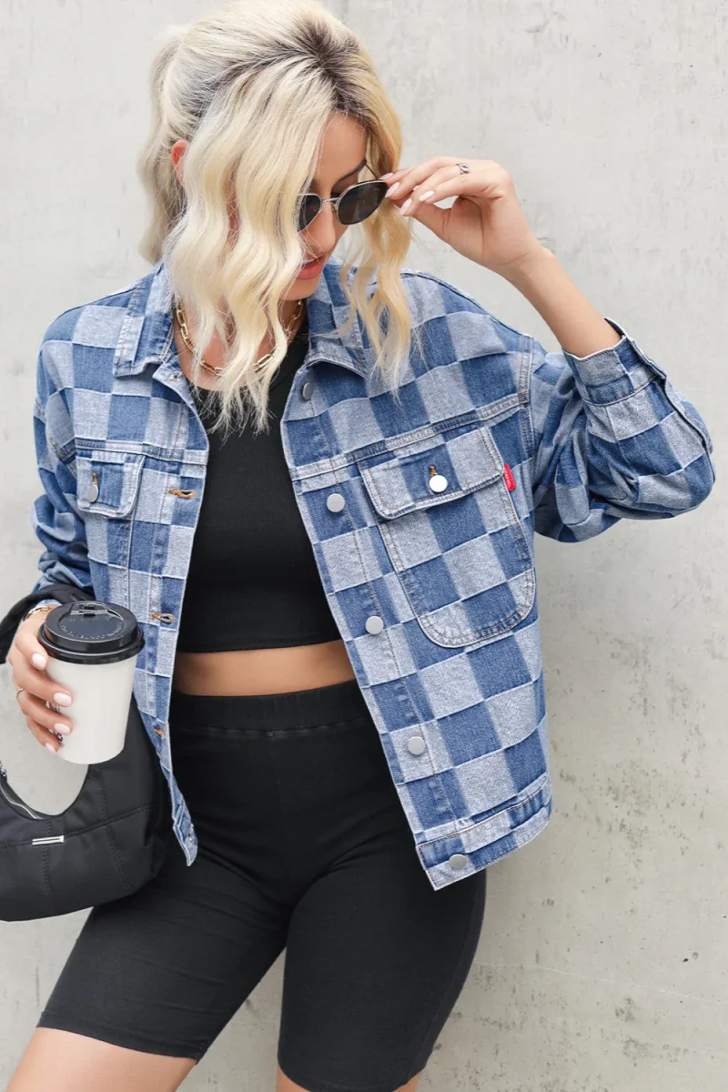 Checkered Denim Jacket | Graphic and Casual | Bold Look – Image 4