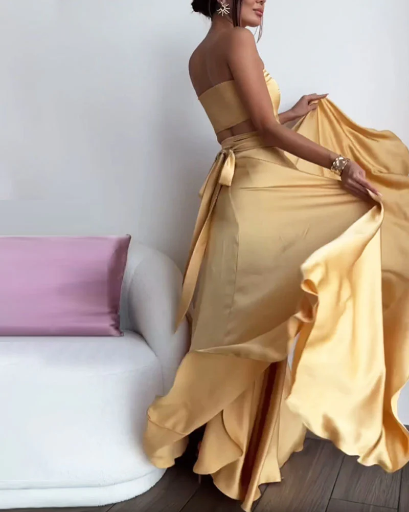 Set Satin Bustier & Long Skirt | Viscose | Elegant Radiance and Summer Fluidity – Image 6