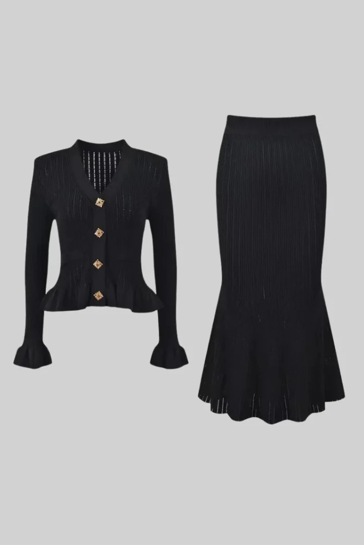 Long Skirt & Ruffled Cardigan Set | Textured Elegance – Image 9