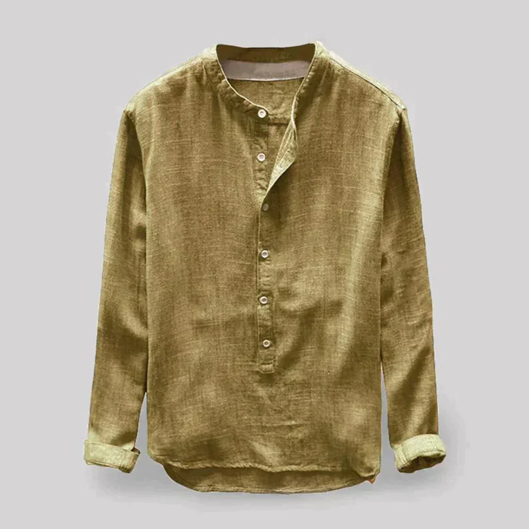 Chemise Col Mao en Lin | Bleu Foncé | Style Décontracté Élégant – Image 4