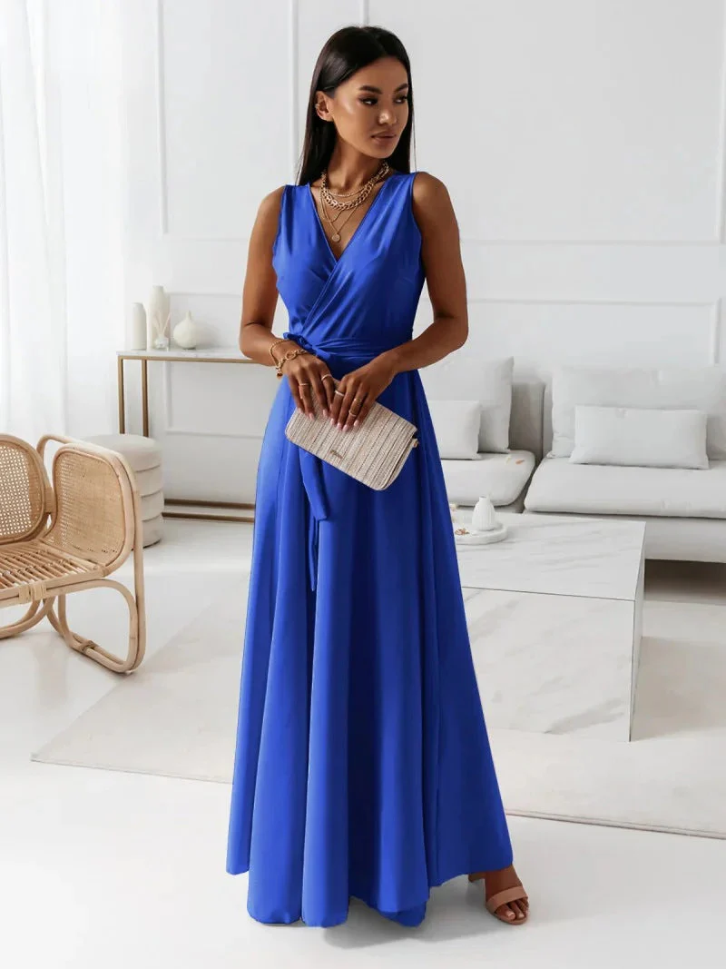 Robe d'invitée de Mariage Col en V Sans Manches Pour Femme | Maxi – Image 8