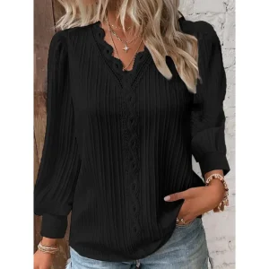 Blouse Noire Dentelle | Polyester & Coton | Élégance Sophistiquée et Confort