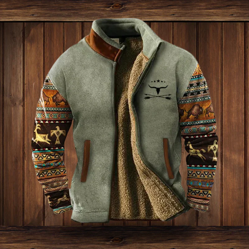 Noah | Veste Chaude Style Western | Doublure Polaire & Motifs Ethniques | Confort Hivernal – Image 3