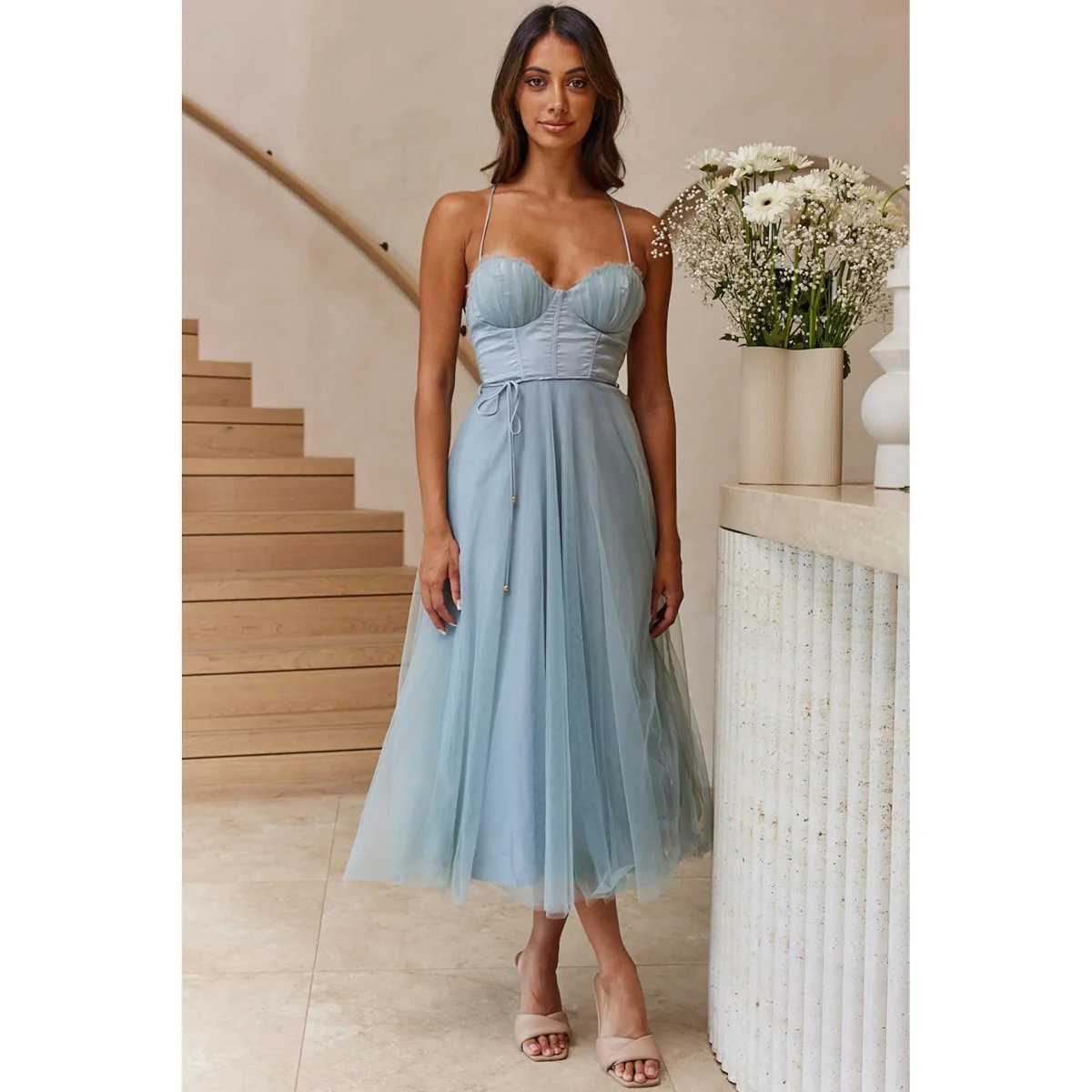 Douce Romance | Tulle Midi Dress with Straps and Corset – Image 4