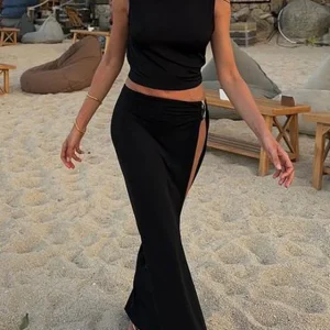 Ensemble Noir de Soirée | Coton | Élégant & Fendu