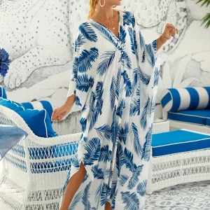 Tropical Print Long Kaftan Dress | Casual Elegance and Summer Freshness