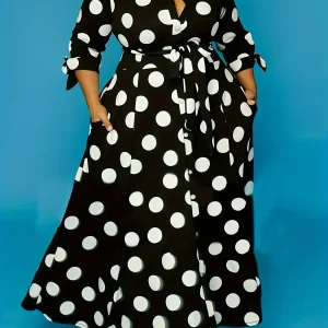 Robe Longue à Pois Ceinturée | Élégance Rétro et Allure Moderne