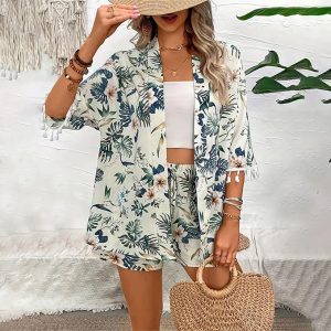 Tropical Print Shorts and Kimono Set | Light and Stylish