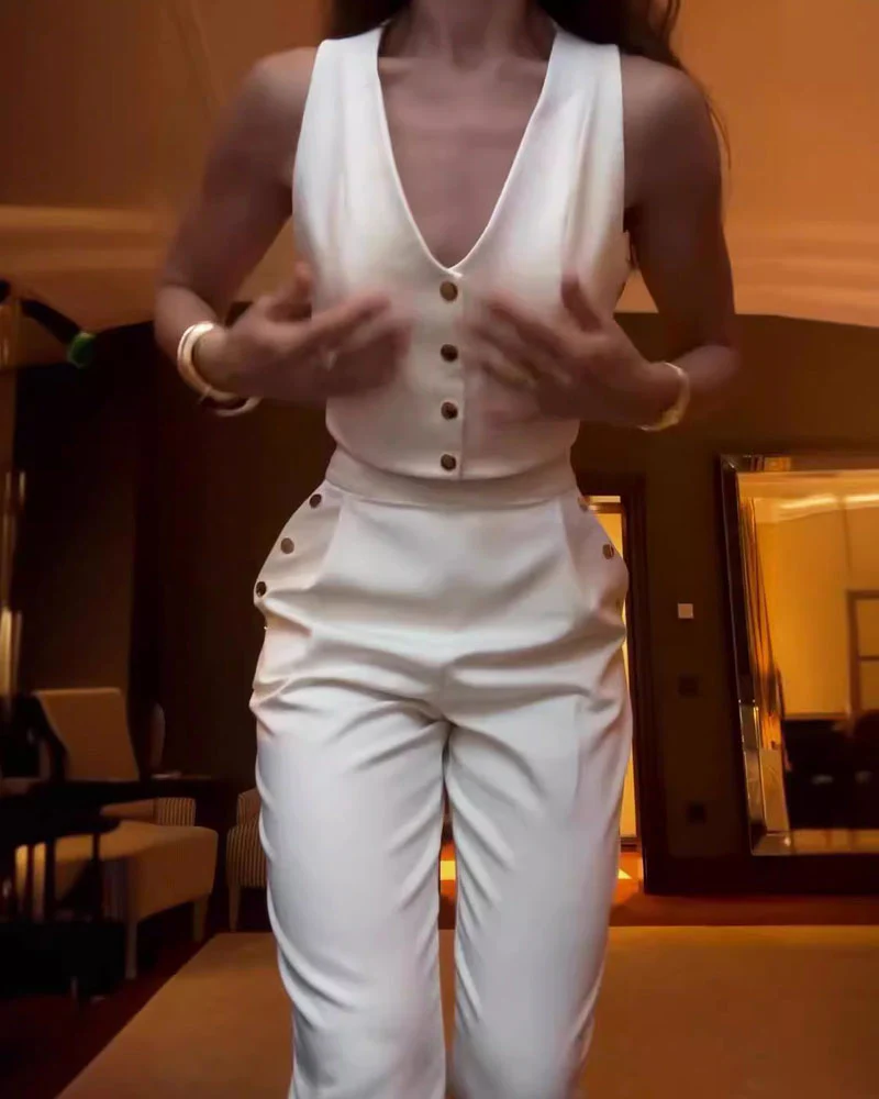 Women's set | Button Crop Top & High Waisted Pants – Image 6