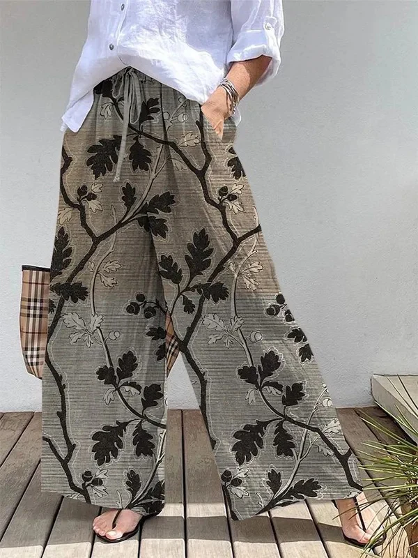 Wide Linen Pants | Floral Print | Comfortable Elastic Waistband – Image 6