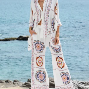 Ensemble Bohème Blanc | Coton | Imprimé Fluide et Confortable