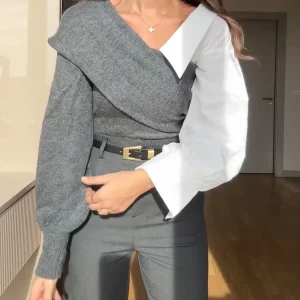 Top Asymétrique Deux-en-Un | Coton | Style Contraste Moderne et Élégant