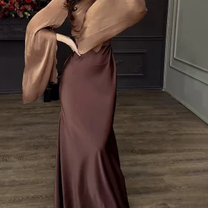 Satin Long Dress | Fluid Sleeves | Chic Event