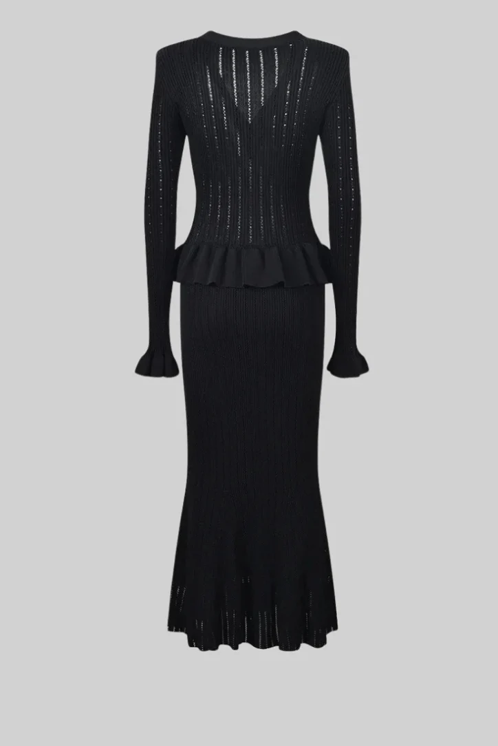 Long Skirt & Ruffled Cardigan Set | Textured Elegance – Image 8