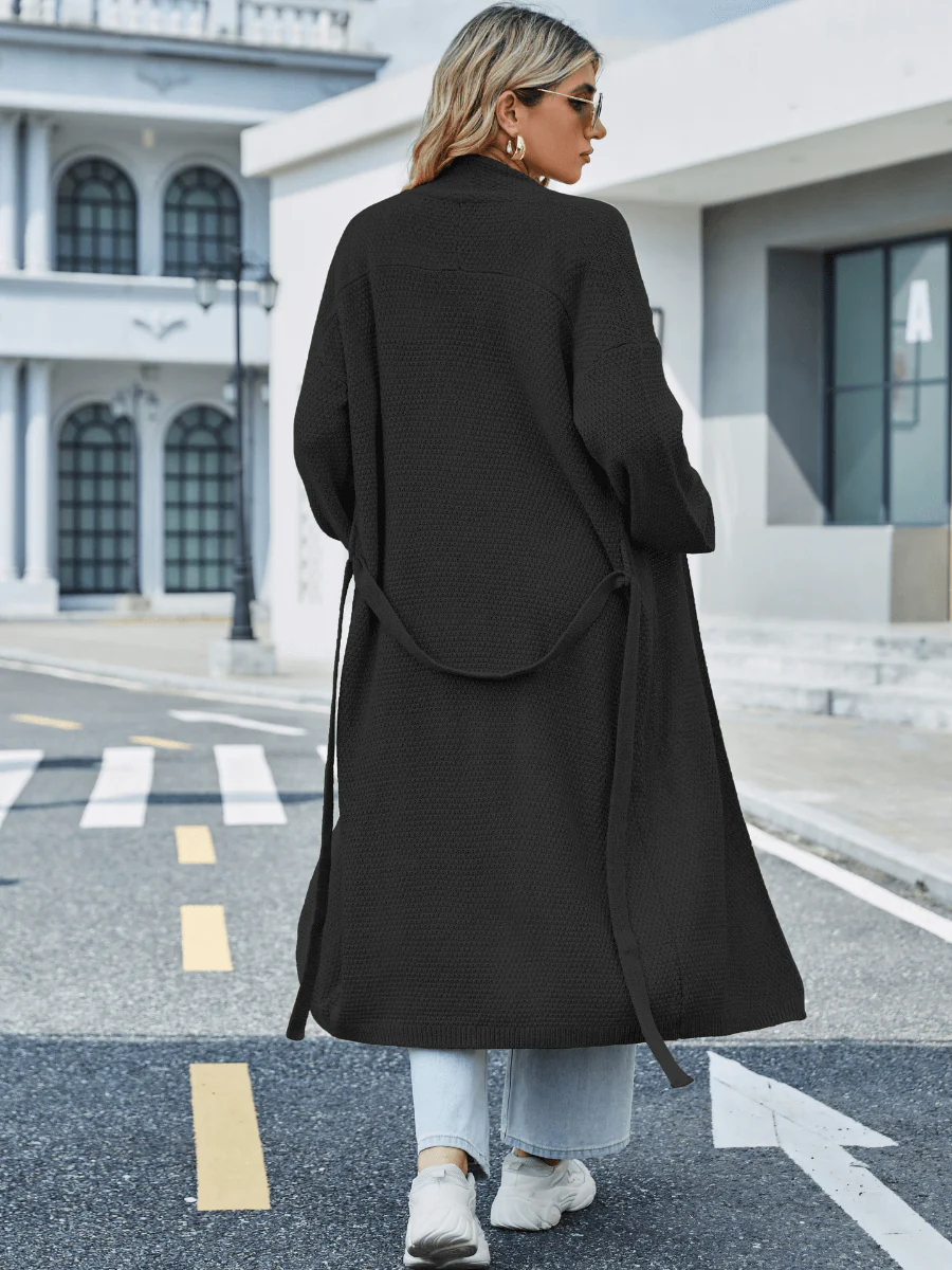 Elegance Belted Long Cardigan with Puff Sleeves – Image 5