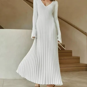 Robe Longue Côtelée | Coton | Fluide et Élégante