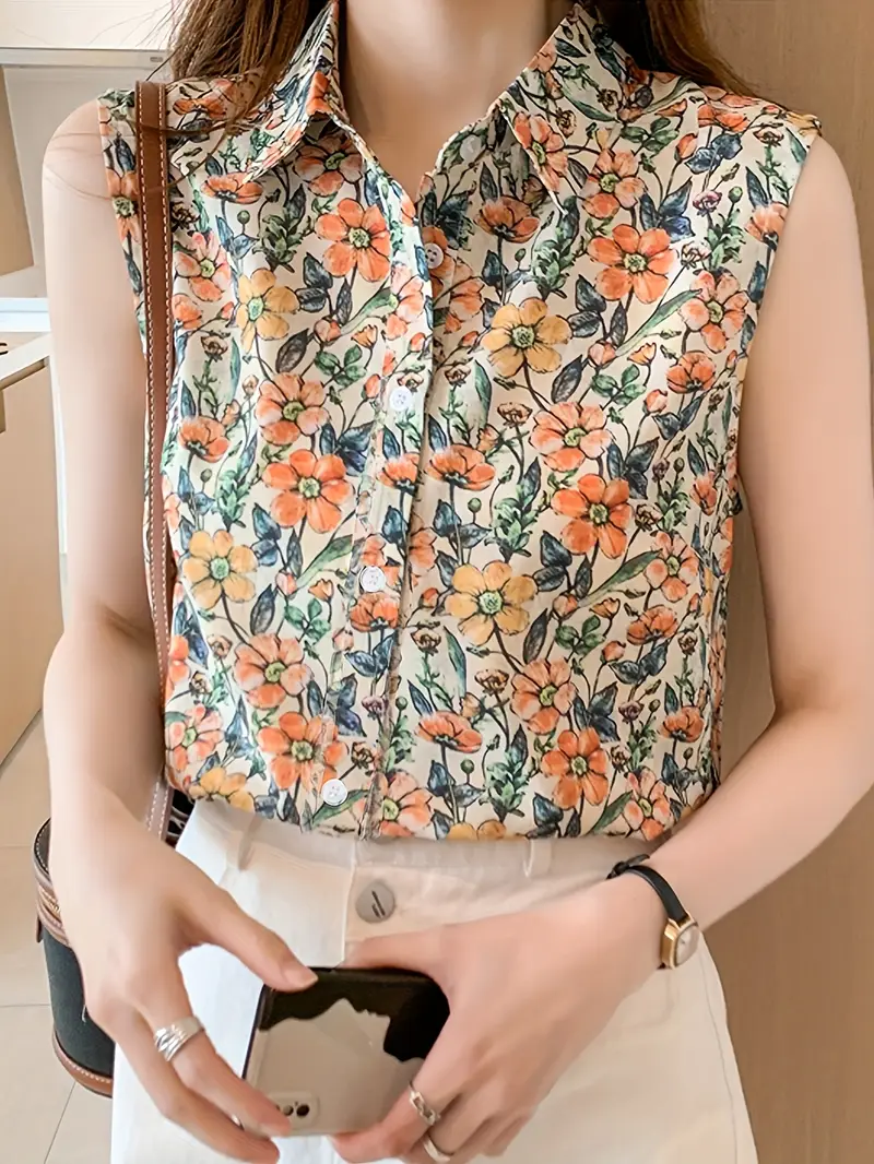 Fleur d'Été | Sleeveless Buttoned Floral Print Top – Image 4