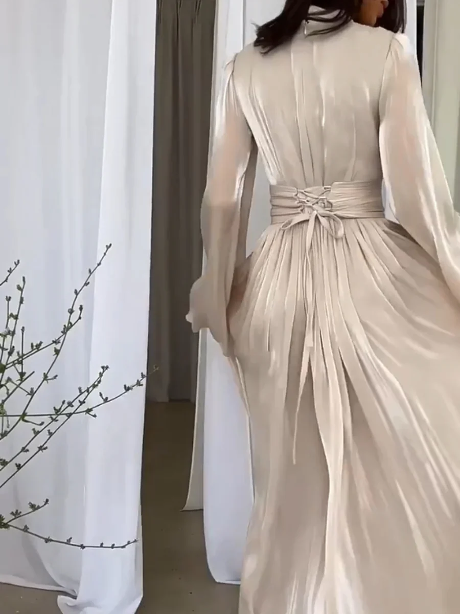 Sophie | Robe Longue Élégante | Manches Bouffantes & Ceinture Cintrée | Tissu Fluide – Image 6