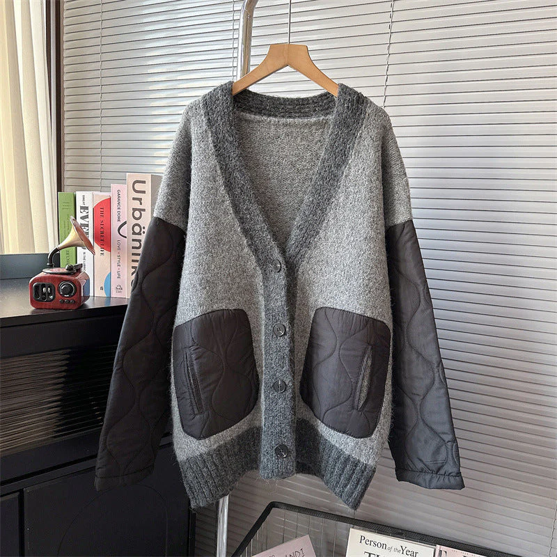 Oversized Patchwork Cardigan with Padded Sleeves | Confort Créatif et Esprit Urbain – Image 4