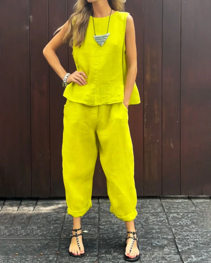Ensemble Lin Femme | Jaune Citron | Léger, Ample et Estival – Image 4