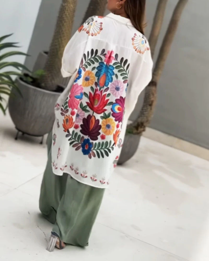 Ensemble Lin Bohème | Chemise Brodée & Pantalon Vert Sauge | Léger & Artistique – Image 5