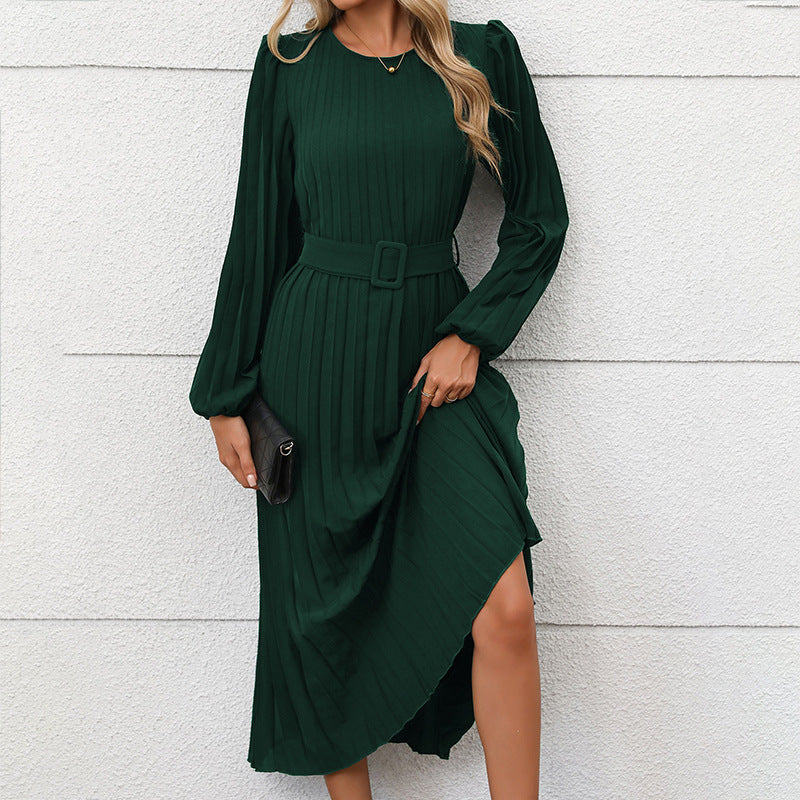 Robe Plissée Élégante | Vert Sapin | Ceinturée et Féminine – Image 4