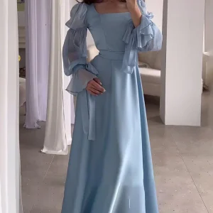 Robe Longue Bleu Ciel | Viscose | Élégante et Romantique