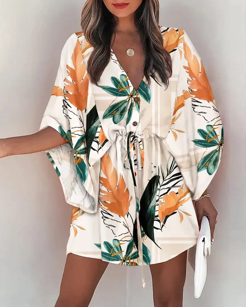 Robe Tropicale Courte | Coton | Feuillage & Légèreté – Image 4