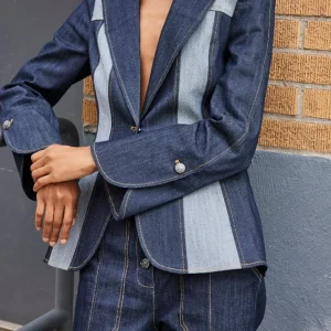 Curved Denim Blazer | Structured and Modern | Assertive Silhouette