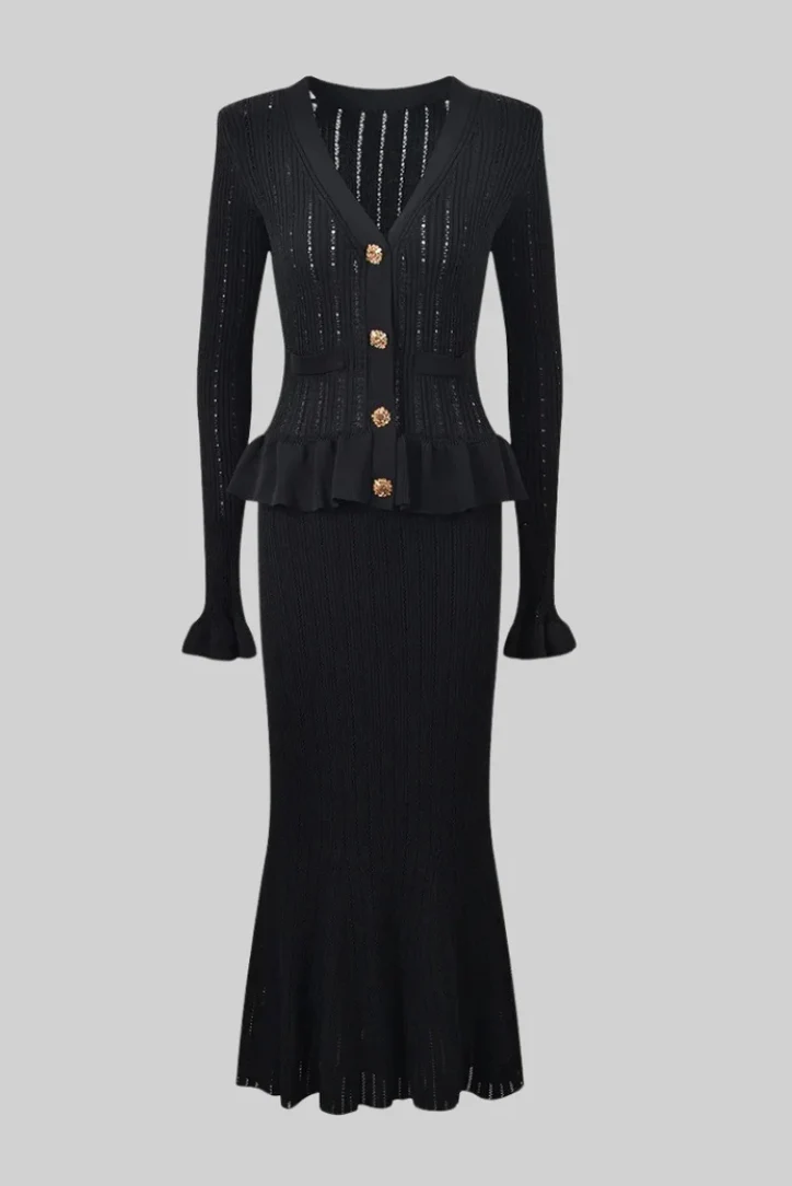 Long Skirt & Ruffled Cardigan Set | Textured Elegance – Image 7