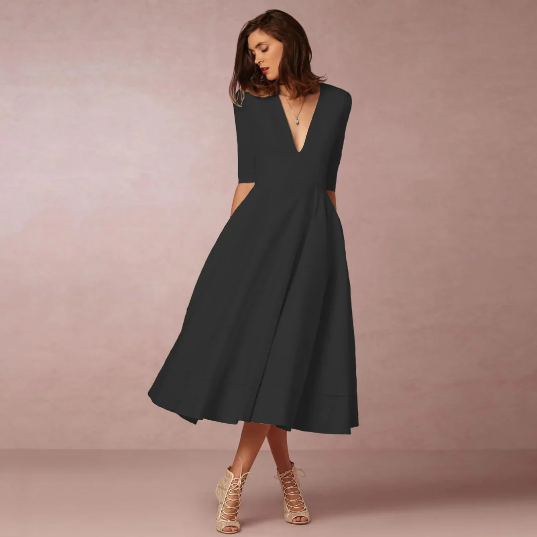 Robe Col en V Profond Princesse Pour Femme | Midi – Image 6