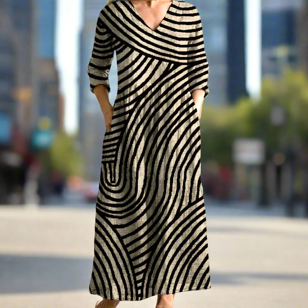 Elegant Long Dress with Graphic Stripes | Comfort and Modernity – Image 3