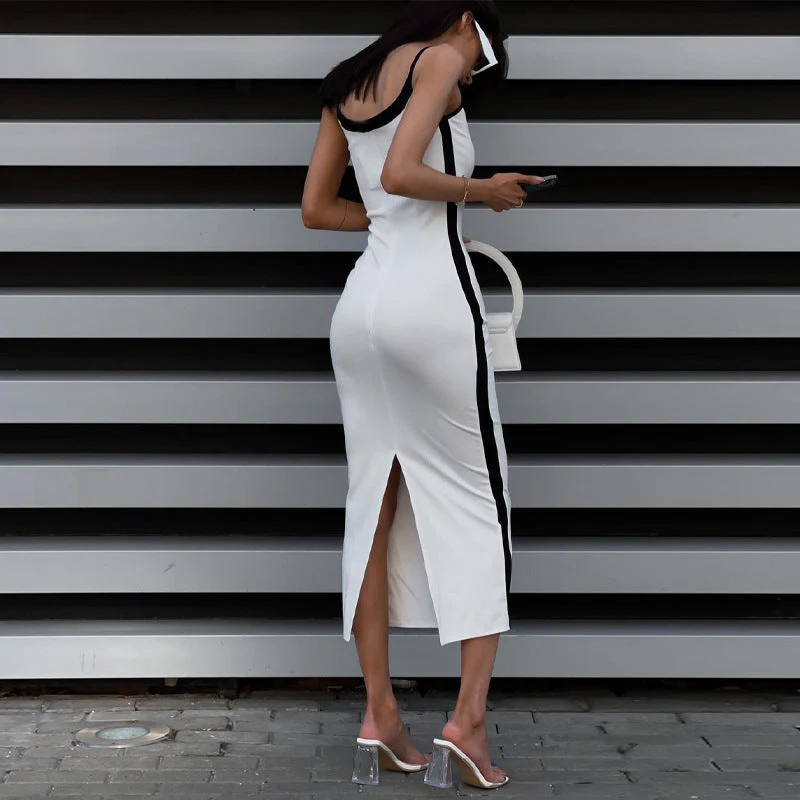 Contrast Midi Dress | Sculpted Silhouette and Minimalist Modernity – Image 4