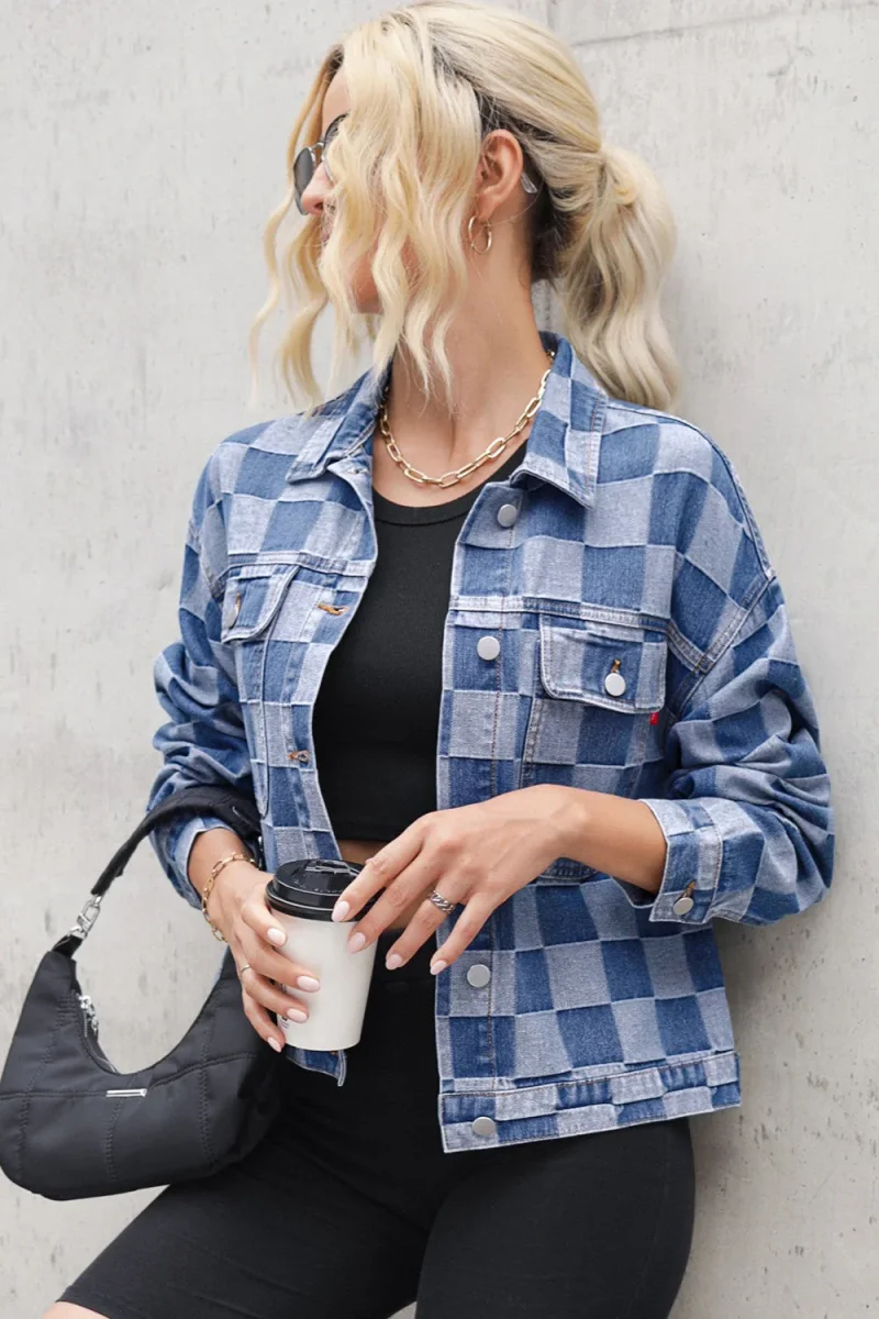 Checkered Denim Jacket | Graphic and Casual | Bold Look – Image 3