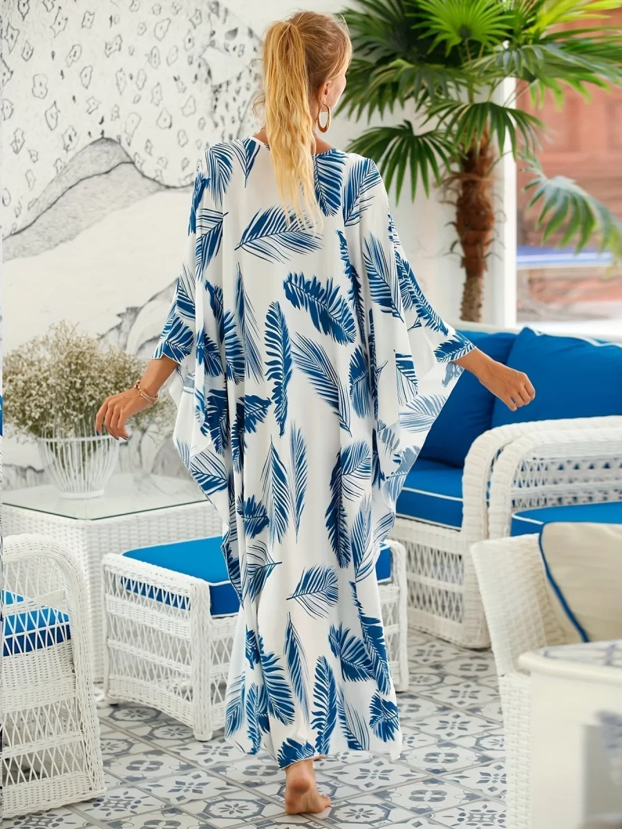 Tropical Print Long Kaftan Dress | Casual Elegance and Summer Freshness – Image 4