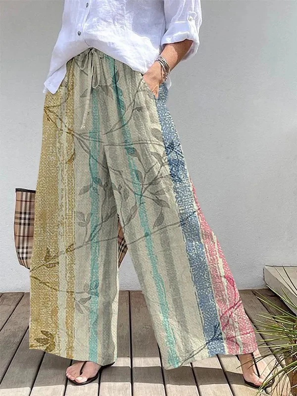 Wide Linen Pants | Floral Print | Comfortable Elastic Waistband – Image 5