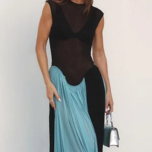 Robe Longue Bicolore | Coton | Sculptante & Plissée Élégante